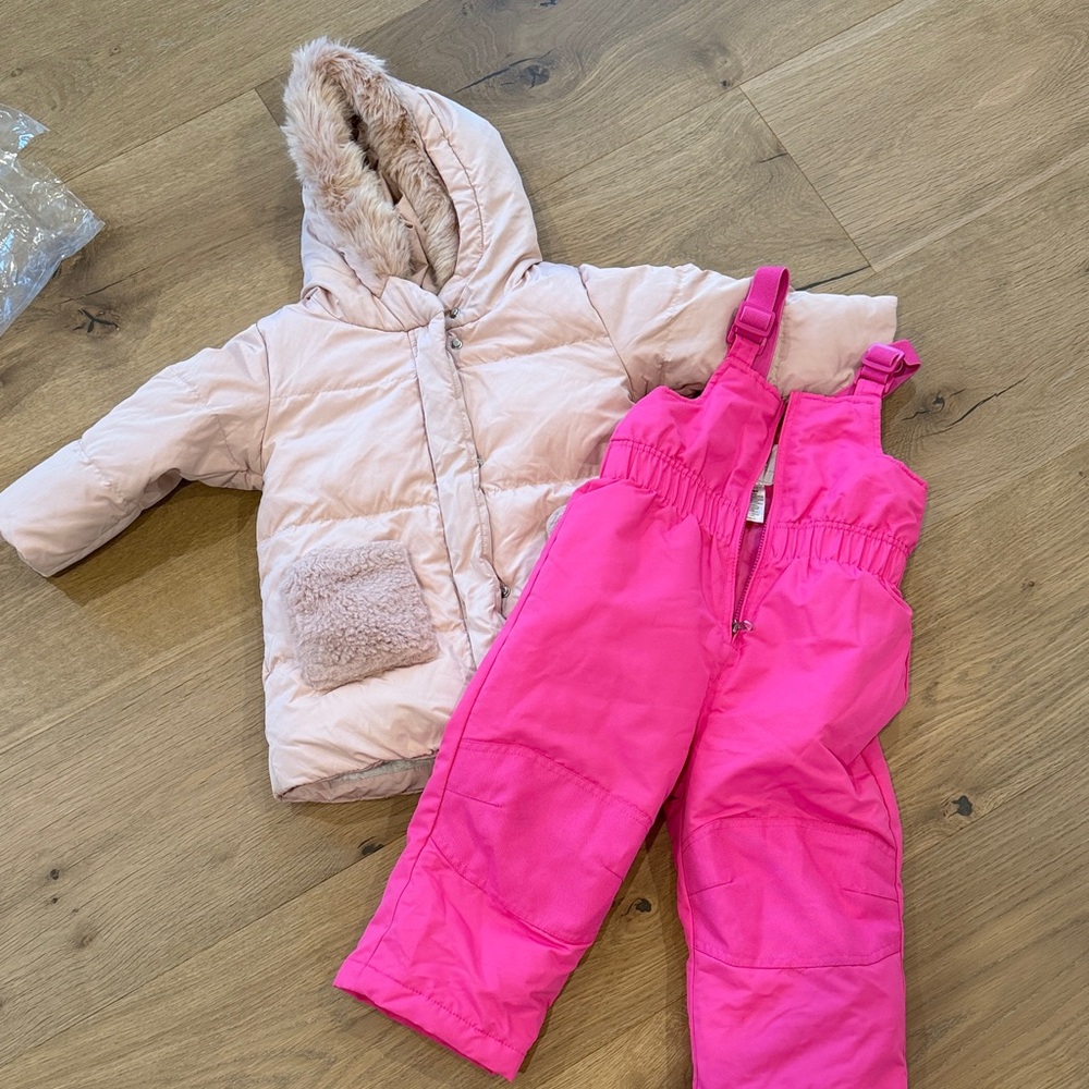 Zara Pink and Cream Kids Jacket & Snow Pants Set